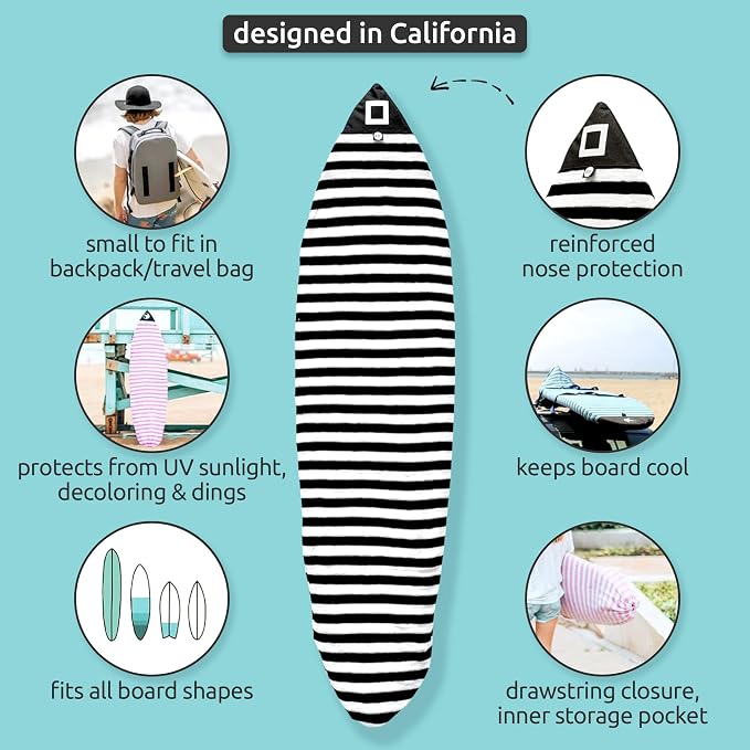 Surf Squared Surfboard Sock Cover and Paddleboard Cover - Lightweight Stretch Protective Surfboard Bag - Surfing Accessories - Shortboard, Longboard, Hybrid, Wakesurf, Standup Paddleboard SUP