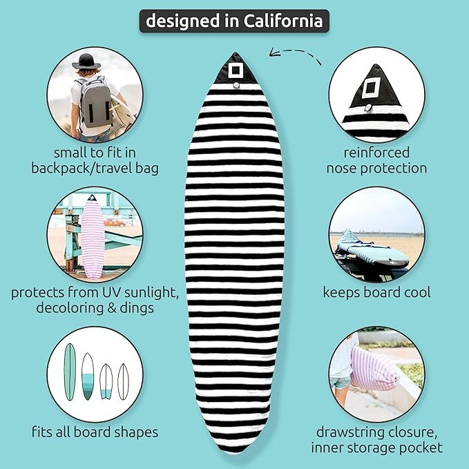 Surf Squared Surfboard Sock Cover and Paddleboard Cover - Lightweight Stretch Protective Surfboard Bag - Surfing Accessories - Shortboard, Longboard, Hybrid, Wakesurf, Standup Paddleboard SUP