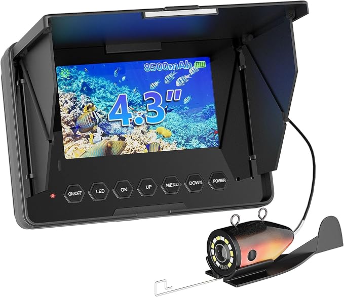 4.3" Underwater Fishing Camera, 1200 TVL Protable Fishing Camera with 8500mAh Battery, Infrared Lights, 165° Wide Angle, 50 FT Cable for Ice Lake Boat Kayak Fishing