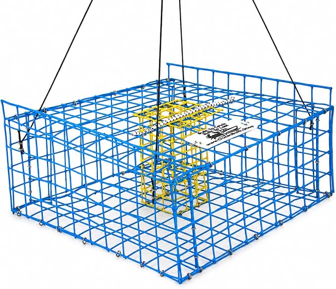 Folding Bridge Blue Crab Trap, Heavy-Duty Metal Wire Mesh Drop-Net, Collapsible Foldable Design, 15" x 15" x 7"