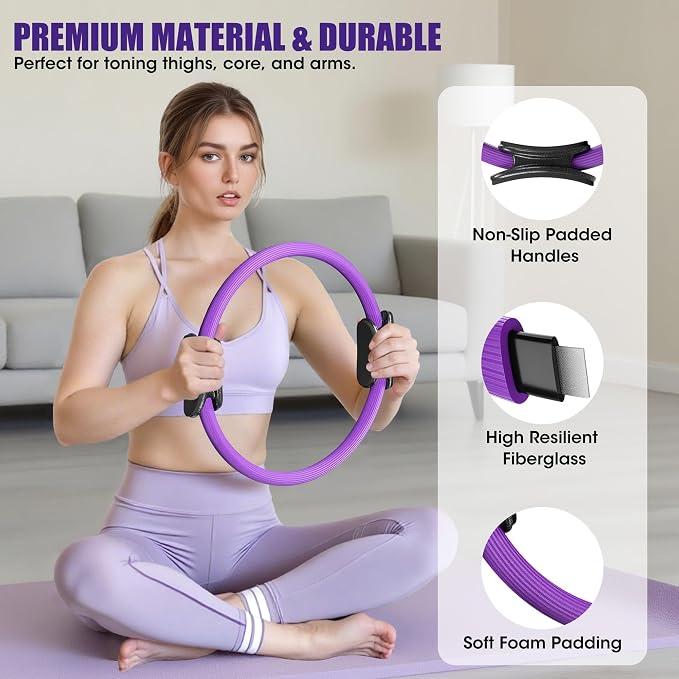 ROSAPOAR Pilates Essentials Kit for Women, Pilates Ring Set - 14" Magic Circle with Yoga Ball & Resistance Bands – Pilates Kit for Home Workouts, Toning & Core Sculpting Pilates Equipment