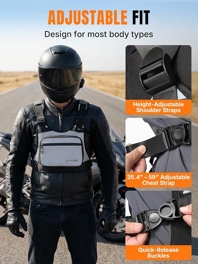 OUMURS Reflective Motorcycle Chest Bag with Quick-Release Buckle for Men & Women, Water-Resistant 1800D Chest Pack, 2L Hydration Compatible, High Visibility for Riding, Cycling, Hiking