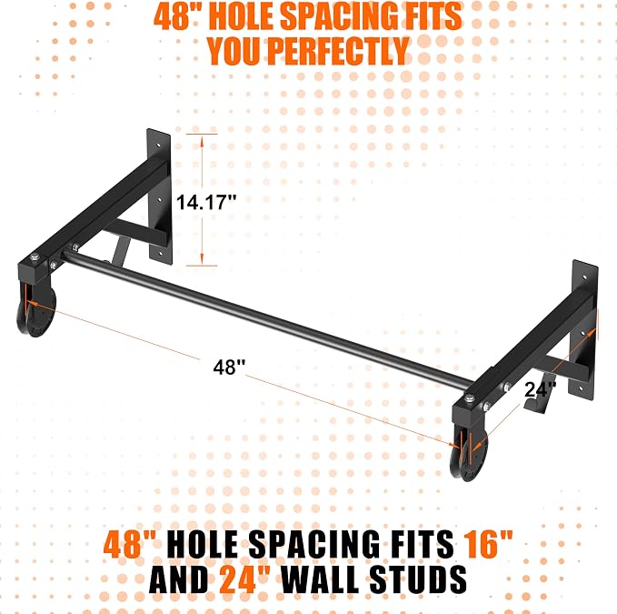 Pull Up Bar Wall Mounted, Heavy Duty 650 lbs Capacity Chin Up Bar, 48" Multi-Grip Strength Training Pull-up Bars, for Home Gym Garage/Backyard Total Body Workout, Ease Of Use Mounting