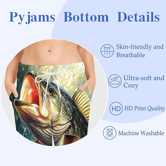 KOYI Fish Pajama Pants, Funny Fishing Print Lounge Pants, Cozy Unisex Sleepwear for Men Women, Novelty Pajama Bottoms