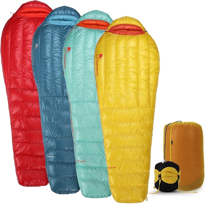 Mountaintop Ultralight Mummy Down Sleeping Bag 650 Fill Power Duck Down Suits for 32 Degree F for Camping Hiking Backpacking