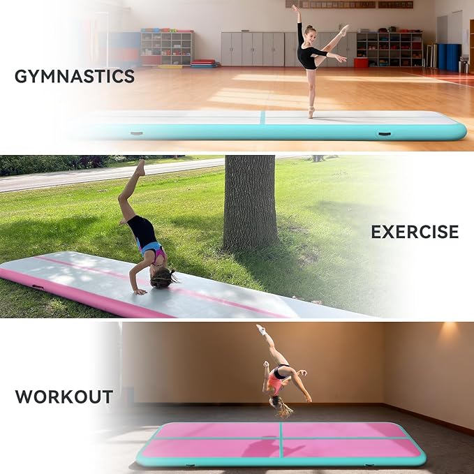 Inflatable Air Gymnastics Tumbling Mat 6ft 10ft 13ft 16ft 20ft, Air Tumble Track Mat 4/8 inches Thickness with Electric Air Pump for Home Use Training Cheerleading Yoga Water Beach Park