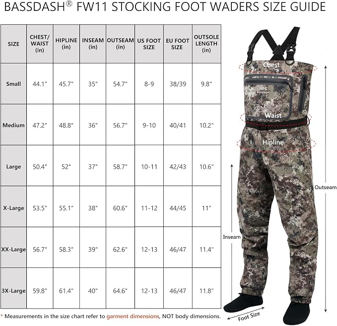 BASSDASH Breathable Ultra Lightweight Chest Stocking Foot Fishing Hunting Waders for Men