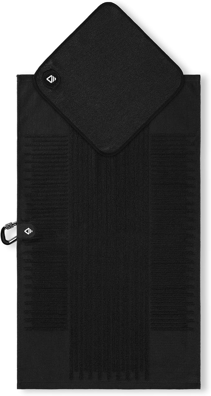 Nomadix Golf Towel Set – Premium Microfiber Golf Towels for Clubs & Balls – Ultra Absorbent, Quick Dry, Sand Resistant – Durable Waffle Weave Golf Cleaning Towel with Clip – Fairway Night Black