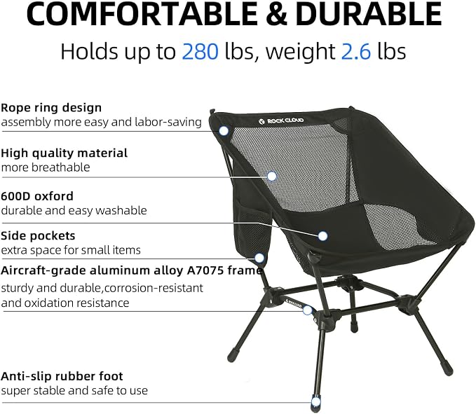 ROCK CLOUD Portable Camping Chair Ultralight Folding Chairs Outdoor for Camp Hiking Backpacking Lawn Beach Sports