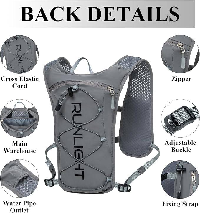 Runlight Running Vest for Women Men Lightweight Hydration Backpack Pack with 1.5L Water Bladder Bag Hydro Daypack for Hiking,Trail,Skiing,Camping,Cycling,Race,Marathon