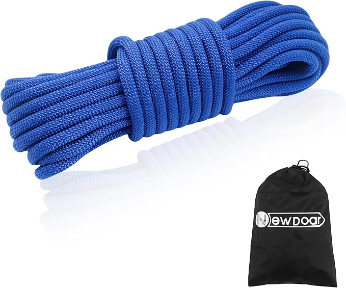 NewDoar Static Climbing Rope - 8mm (5/16c) / 10mm (3/8”) Double Braid Accessory Cord for Rock,Hauling, Prusik, Survival - Pre-Cut 20FT, 50FT, 100FT, 165FT Lengths - Outdoor, Fire Rescue Equipment