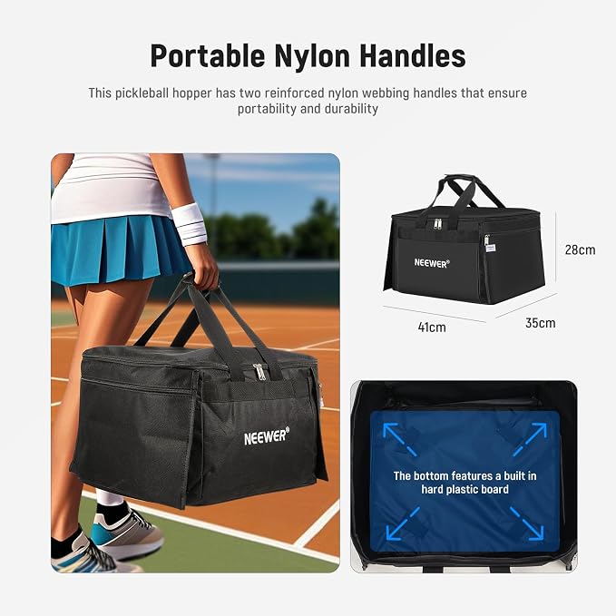 NEEWER Tennis Ball Hopper, Pickleball Retriever Collector Basket Cart Holder Tennis Court Equipment Accessory for Training Teaching