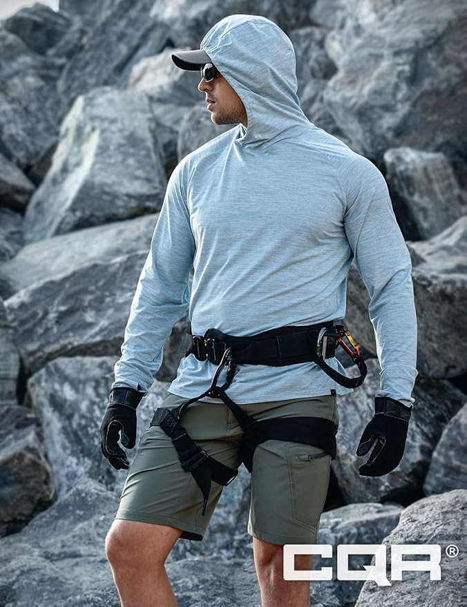 CQR Men's UPF 50+ Sun Protection Long Sleeve Quick Dry Athletic Shirts, Stretch Running Workout Hiking T-Shirts