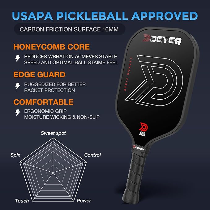 DGYGQ Pickleball Paddles with Polypropylene Honeycomb Core, T700SC Power Carbon Fiber Pickleball Paddle, Increased Power for Ultimate Spin & Consistency