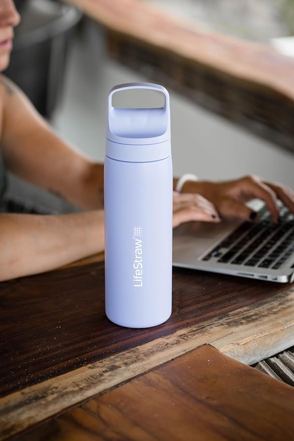 LifeStraw Go Series — Insulated Stainless Steel Water Filter Bottle, 18oz, Provence Purple, Removes Bacteria, Parasites, Microplastics, Improves Taste