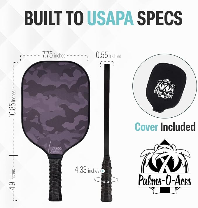 Palms-O-Aces Carbon Fiber Pickleball Paddle – USAPA Approved 16mm T700 Graphite Paddle with Textured Spin Surface | Lightweight Carbon Fiber Pickleball Paddles & Racket | Includes Paddle Cover