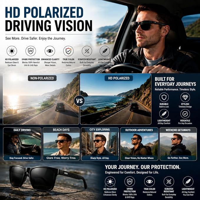 ROCKNIGHT Polarized Driving Sunglasses with Spring Hinges
