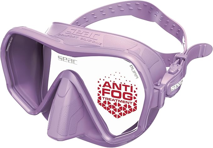 SEAC Pura – Frameless Single-Lens Silicone Diving Mask | Antifog Low Volume Mask for Diving and Snorkeling with 3D Buckle