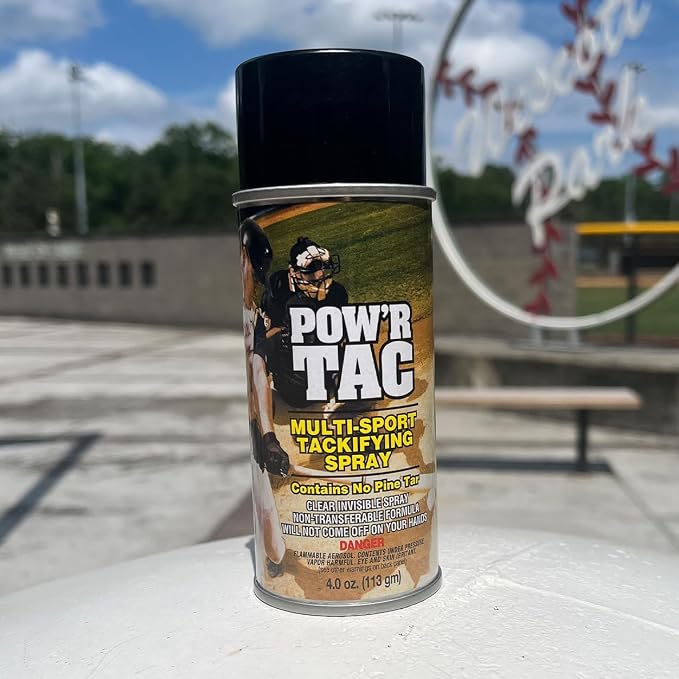 Pow’r Tac Grip Spray Adhesive for Sticky Baseball Bat Grips, Batting Gloves, Football Gloves, Tennis Rackets, Hockey Sticks - Clean and Invisible Alternative to Pine Tar Spray and Grip Tape