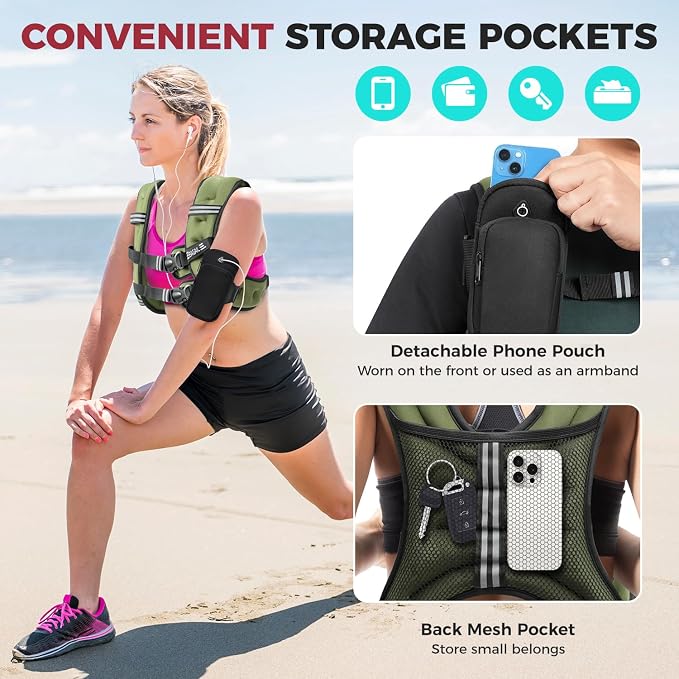 BAGAIL Comfort-Fit Weighted Vest for Woman, Even Weight Distribution, Faster Weight Loss, No-Chafe or Bounce for Walking & Running with Detachable Phone Pouch & Reflective Stripes (Available 5-30lbs)