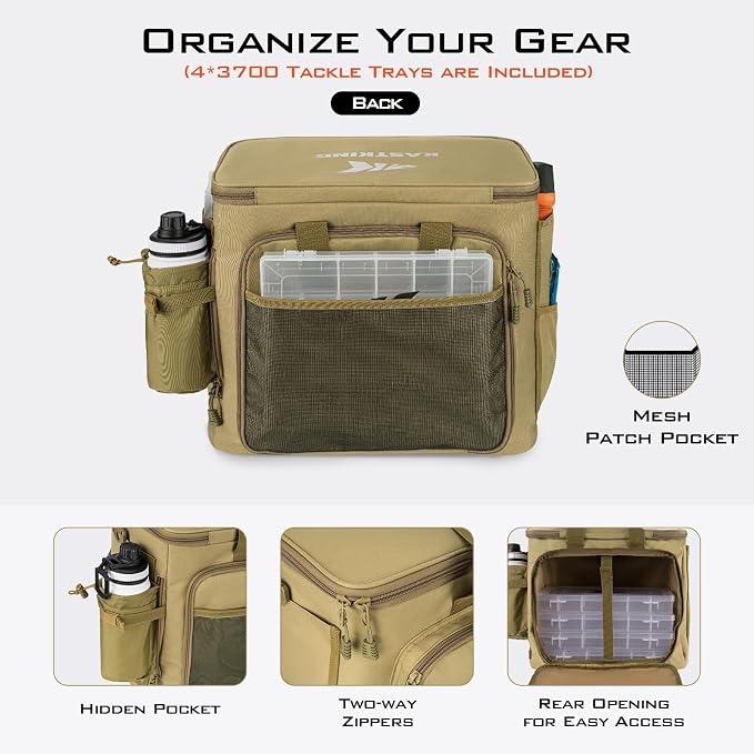 KastKing Karryall with Box Tackle Bag, Saltwater & Freshwater Gear Storage | 4 x 3700 Tackle Trays are included, Water-resistant, Padded Shoulder Strap, 42L, Store up to (8) 3600 size Lure Boxes