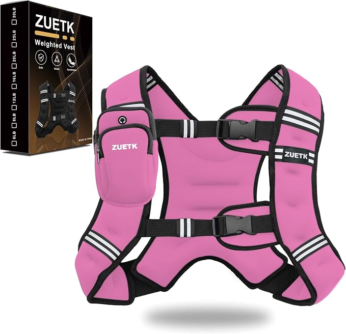 ZUETK Weighted Vest, 6lb/8lb/12lb/16lb/20lb/25lb/30lb Weight Vest with Reflective Stripe, Weighted Vest for Men Women Workout Equipment for Strength Training, Running, Jogging, Fitness, Weight Loss