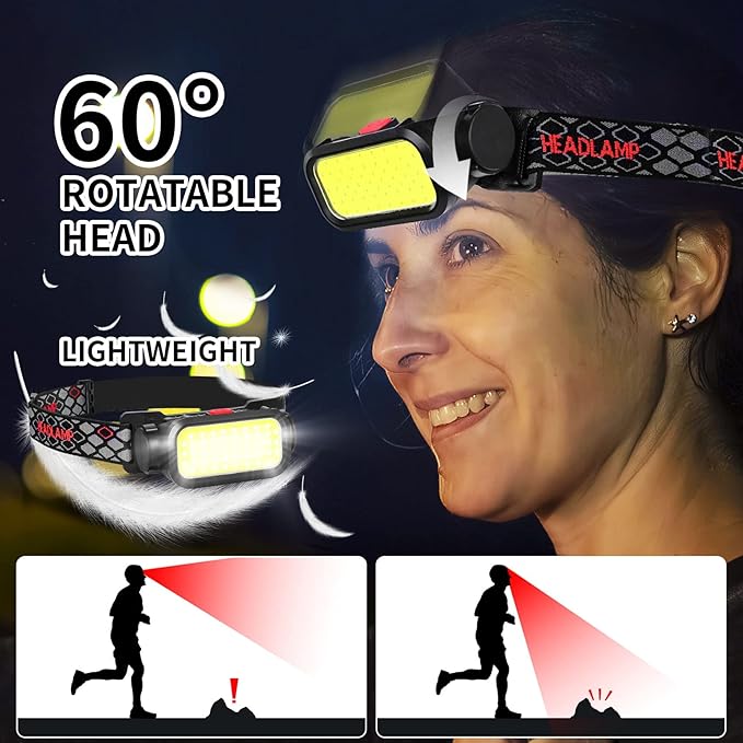 LED Headlamp High Lumens with Motion Sensor Super Bright, 3 Lighting Modes, Digital Display, Rechargeable, Waterproof Head Lamp, 90° Adjustable for Camping, Hiking, Fishing, Running Outdoor (1) (6)