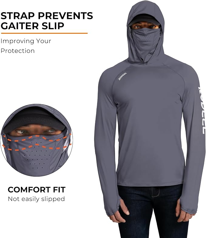 Rodeel Men's UPF 50+ Performance Fishing Hoodie, Long Sleeve Sun Protection Athletic Quick-Dry Breathable T-Shirt