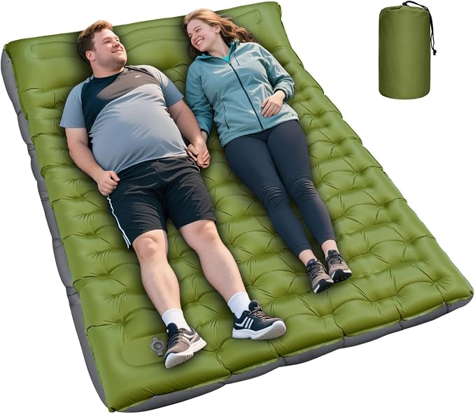 Double Sleeping Pad, Extra Thick 6 Inch Sleeping Pad for Camping 2 Person with Built-in Pillow & Foot Pump Ultralight Compact Inflatable Camping Mat for Backpacking Hiking Travel Tent Camp Gear Gifts