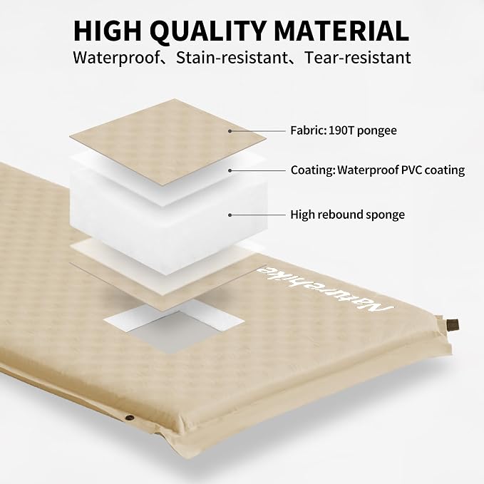 Naturehike Connectable Self Inflating Sleeping Pad, 2.36" Memory Foam Camping Pad, Backpacking Camping Mattress Pad for Tent, Travel, Car, Hammock