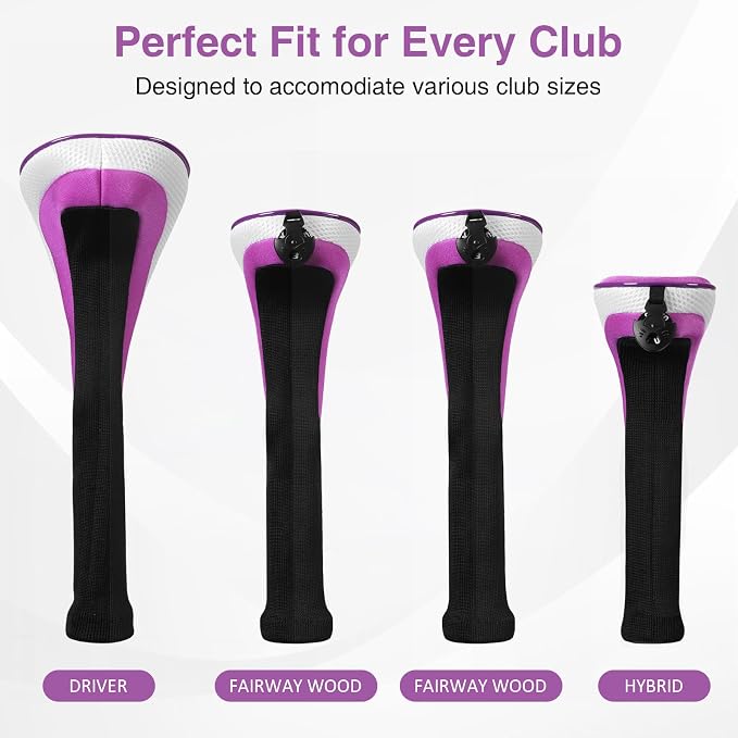 Golf Head Covers, 4pcs Golf Club Covers for Driver Fairway and Hybrid, Nylon Golf Club Head Covers for Men Women with Interchangeable Tags