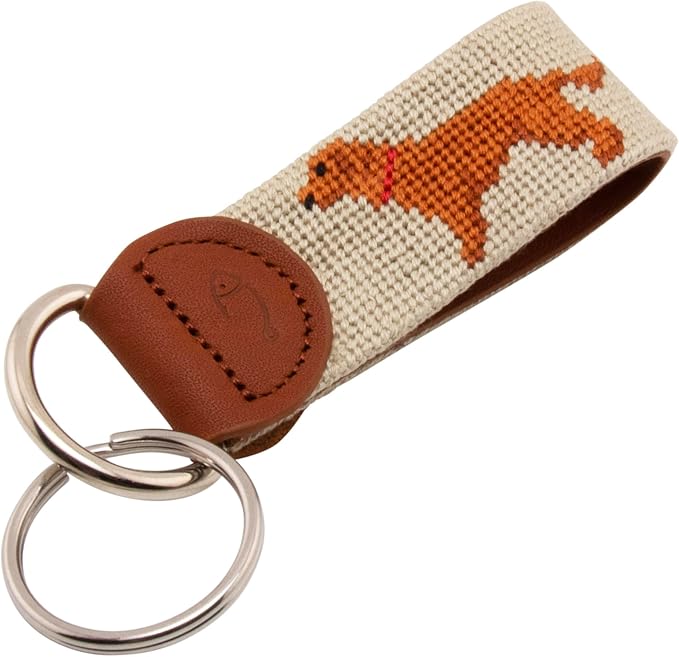 Leather Hand-Stitched Needlepoint Key Fob or Key Chain