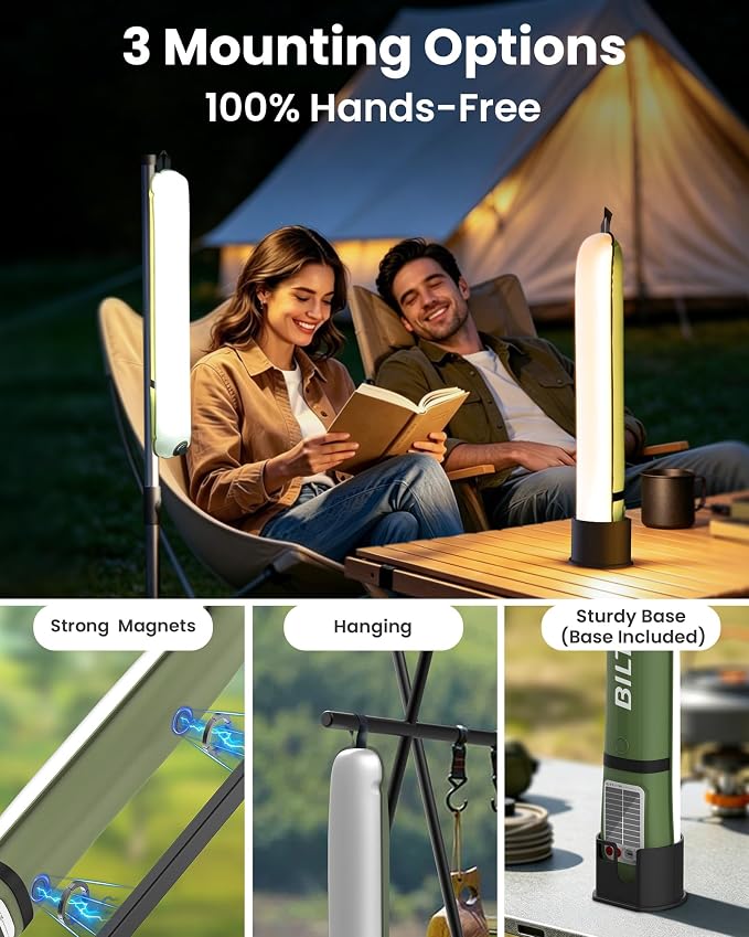 2 Pack 24" Inflatable Solar Camping Lantern, Magnetic LED Tube Light with USB-C 4000mAh Phone Charger,IP66 Waterproof TPU Tent Light for Hurricane Emergency, Backpacking & Off-Grid Survival