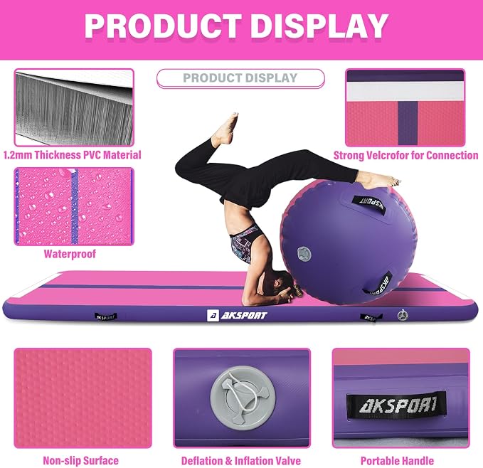 AKSPORT Air Roller Gymnastics Air Barrel for Backbends and Back Handsprings Exercise Training with Electric Air Pump for Home Use/Yoga/Cheerleading/Tumbling/Back Walkovers