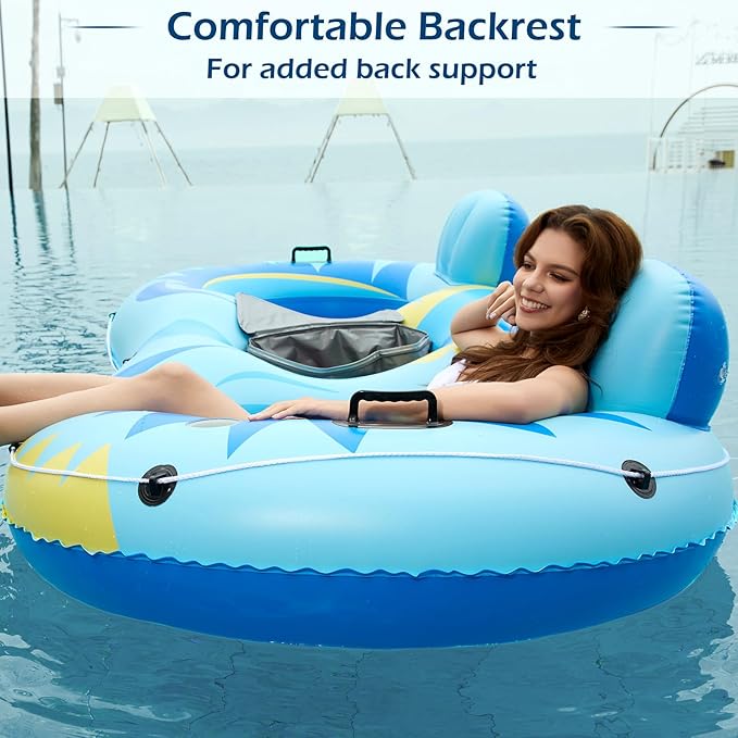 Jasonwell Inflatable River Tube Float - 2 Person Heavy Duty River Float Pool Floats with Removable Cooler Lake Water Tubes for Floating River Raft Lounge Floatie with 2 Cup Holders for Adults (SB)