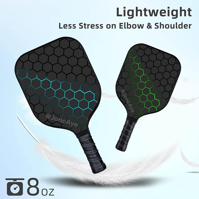 JoncAye Pickleball Paddles Set of 4 or 2, USAPA Approved Fiberglass Rackets with Outdoor Indoor Balls, Bag, Overgrip, Lightweight for Family, Professional Equipment for Beginners Intermediate