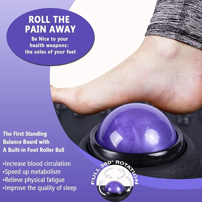 Balance Board for Standing Desk with Massage Ball, Anti-Slip Wobble Board for Office & Home, 360° Rotation Wooden Core Mat for Foot Pain Relief & Anti-Fatigue, Supports 300 lbs