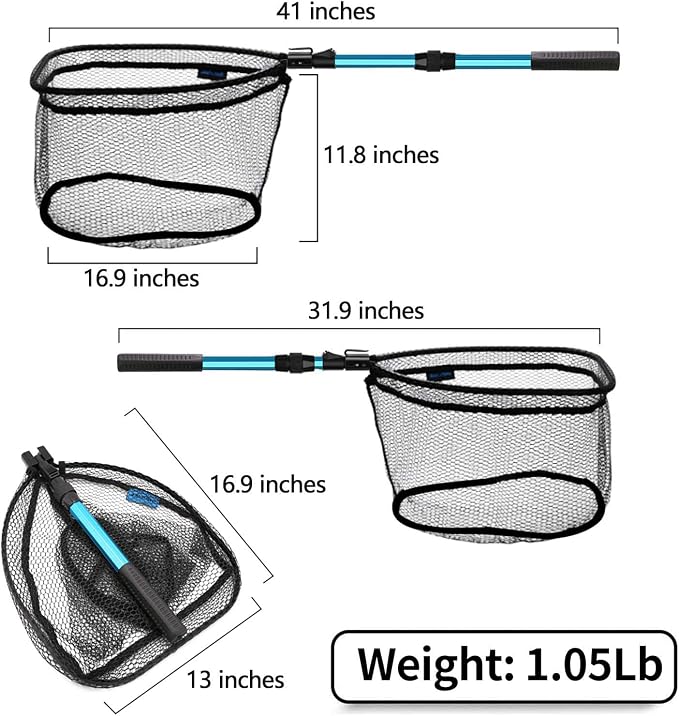 SANLIKE Collapsible Telescopic Fishing Net Rubber Coated Fresh/Salt Water