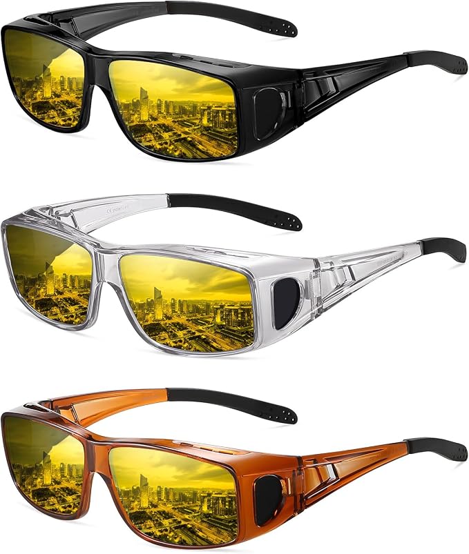 Wzerry Night Vision Glasses Polarized for Men Women (Nighttime Driving Glasses Over Glasses UV400 Protection for Driving Fishing)