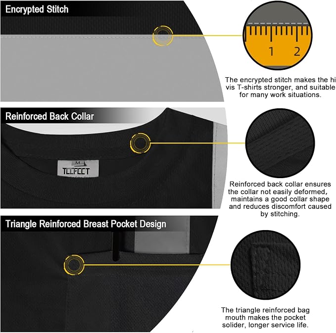 TCCFCCT Hi Vis Safety Shirts Class 2, Reflective Construction Work Shirts, Durable & Breathable, DC-Black S