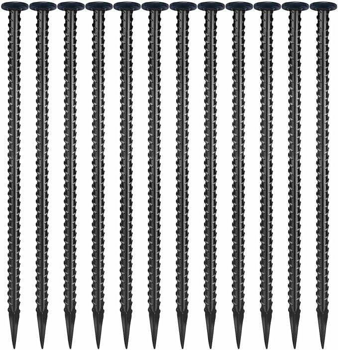 16 Inch Rebar Stakes,Ground Stake 1/2 Inch Diameter，Galvanized Steel Ground Anchors, Heavy Duty Metal Spikes，Asphalt Anchor,Used for Speed Bump Wheel Stop and Camping Tent(16 Pack ，Black)