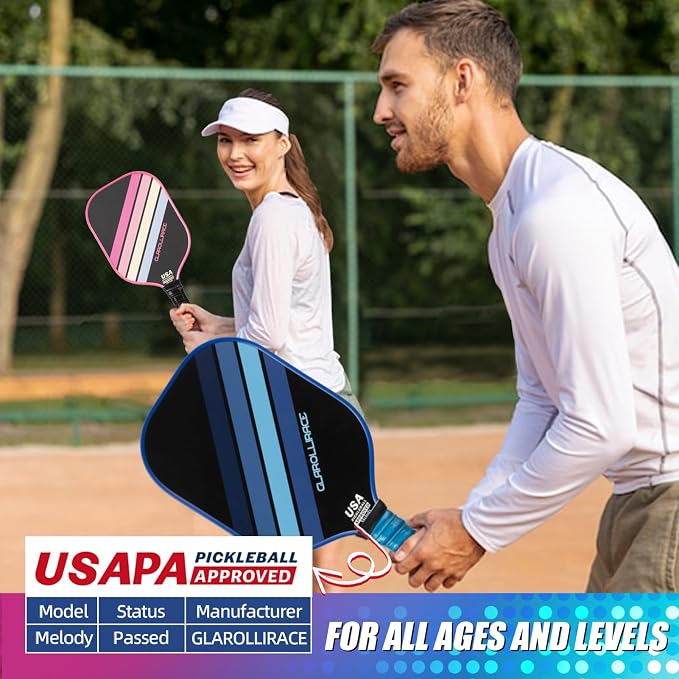 Pickleball Paddles Set of 2 | 4 Pickleball Rackets, USAPA Approved Pickleball Set, Fiberglass | Carbon Fiber Surface & 13 mm PP Honeycomb Core,4 Indoor & Outdoor Pickle Balls