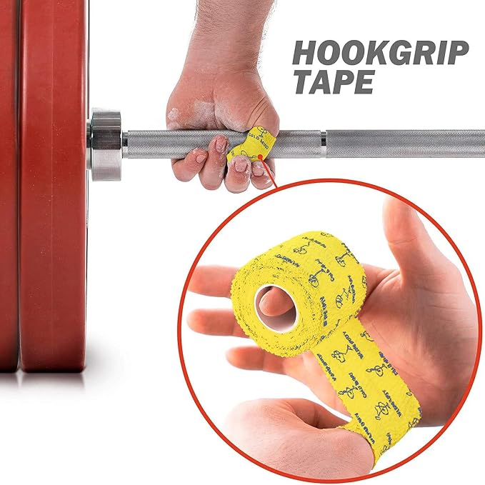 WARM BODY COLD MIND 1.85" Weightlifting Thumb Tape - Hook Grip Tape for Powerlifting, Cross Training, Gym Tape, Workout, Weight Lifting Tape, Athletic Finger Wrap (Yellow 3 Rolls)