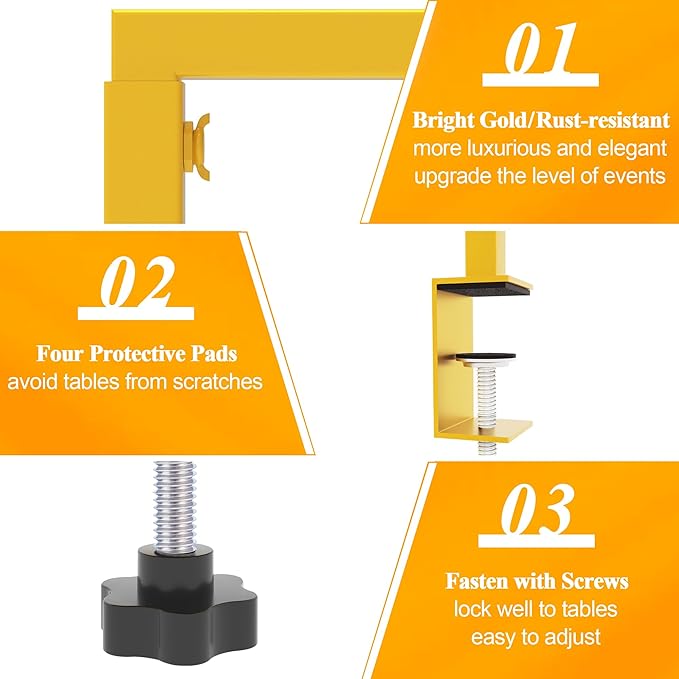 Over the Table Rod Stand with Clamps Adjustable 13''-42'' Tall 29"-98" Length Gold Table Arch Hanging for Wedding Birthday Party Halloween Christmas Decoration