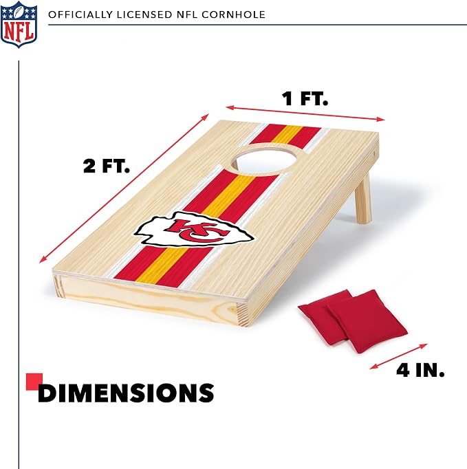 NFL Football Portable Size 1' x 2' Solid Wood Cornhole Set with Direct Print HD Team Graphics – Travel Size