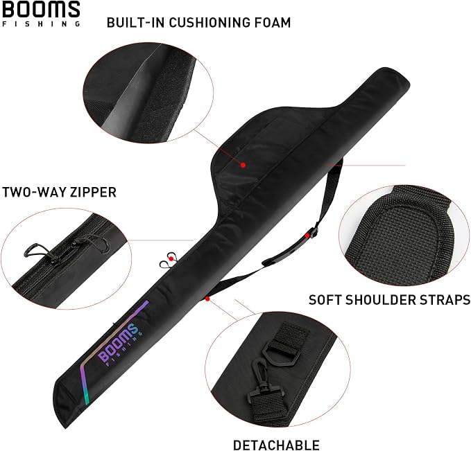 Booms Fishing PB4 6.4ft~8ft Fishing Rod and Reel Case, Portable Folded Fishing Pole Case, 1ft/7.7" Extended Design Fishing Spinning Rod Bag, Store Up to 2~3 Fishing Rods and Reels, 76"~96"