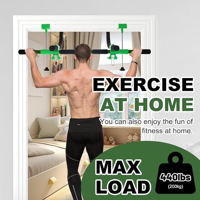 Doorway Swing mount for Kids & Door Pull Up Bar for Adults, Indoor Kid Swing with 4 Accessories, Multi-Function Doorway Gym, Fits Door Frame 24.41-30.51'' W x 3.94-6.69'' Thickness (Dark green)