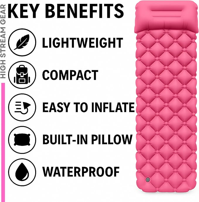 Kids Sleeping Pad for Camping and Sleepovers with Pillow, Inflatable Camping Mattress for Backpacking & Travel, Thick Toddler Cot Mat, Fast Inflating Camping Sleeping Pads for Kids
