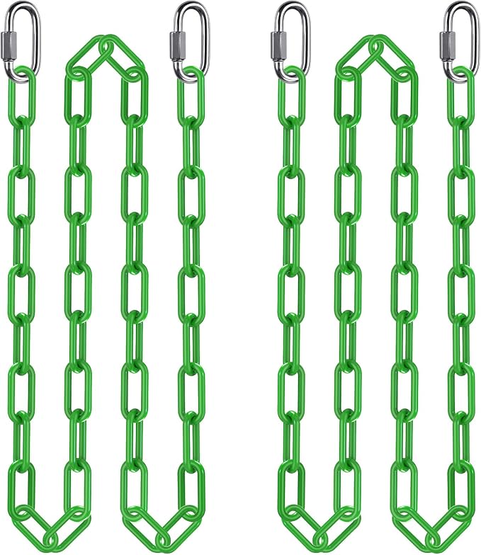 2Pcs 100" Swing Chain with Carabiners 1000 LBs Capacity Heavy Duty Coated Hanging Chains Porch Swing Chains with Hooks Green Chain for Hammock Chairs, Tree Swing, Hanging Chair, Punching Bags