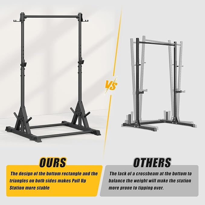 Jusgym Squat Rack with Pull Up Bar, Heavy Duty 600LBS Weight Capacity Squat Rack for Home Gym, Adjustable Multi-Functional Power Racks Strength Training Fitness Equipment